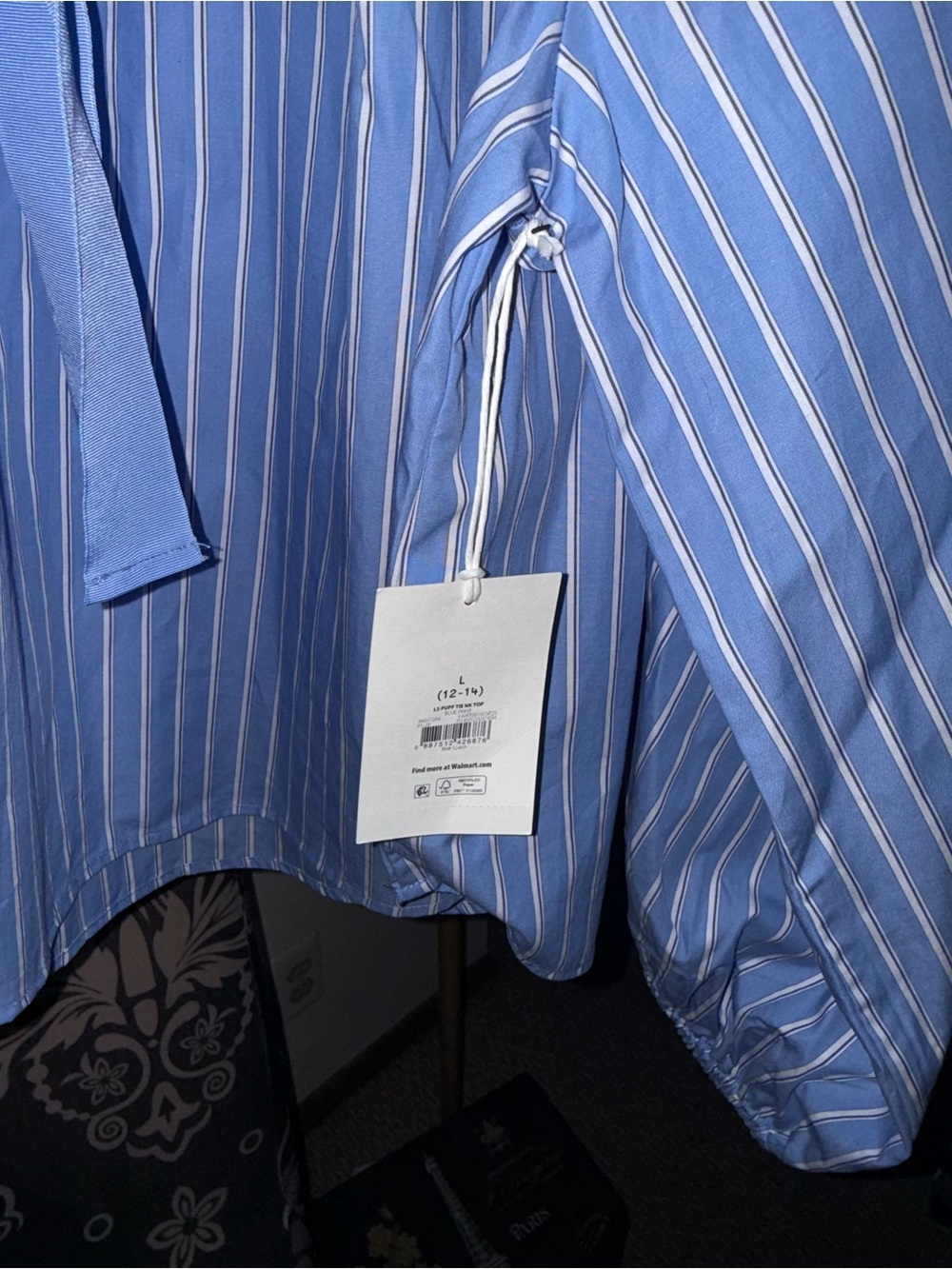 Blue Striped Tie-Neck Women's Blouse - Picture 4 of 7
